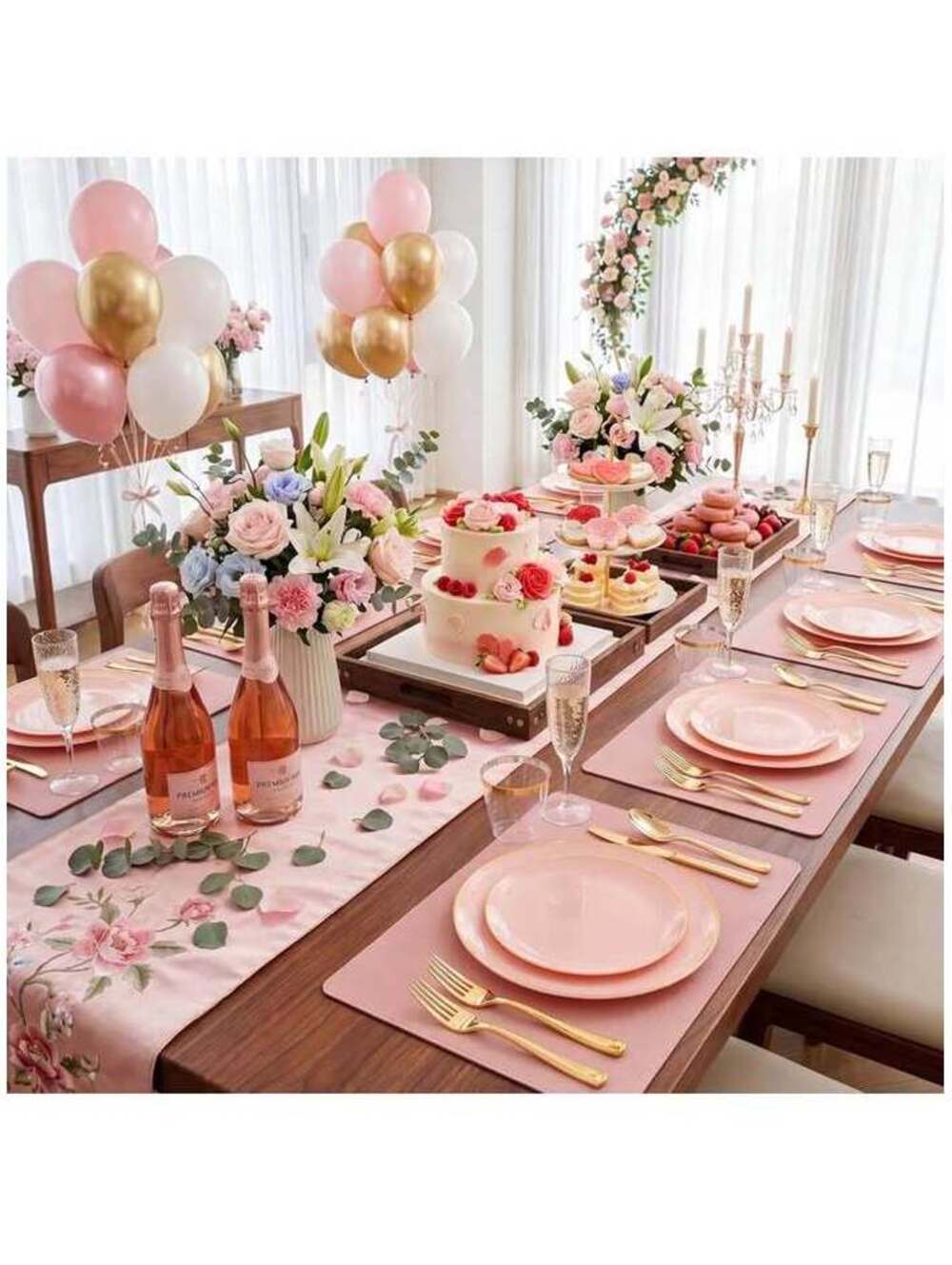 350PCS Pink/Gold Plastic Dinnerware Set for 50 Guests, Partyware - New in Box